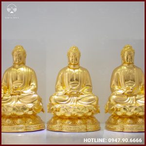 Bộ tượng Tam Thế Phật bằng đồng dát vàng