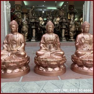 Bộ tượng Tam Thế Phật bằng đồng đỏ