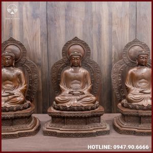 Bộ tượng Tam Thế Phật bằng đồng hun nâu